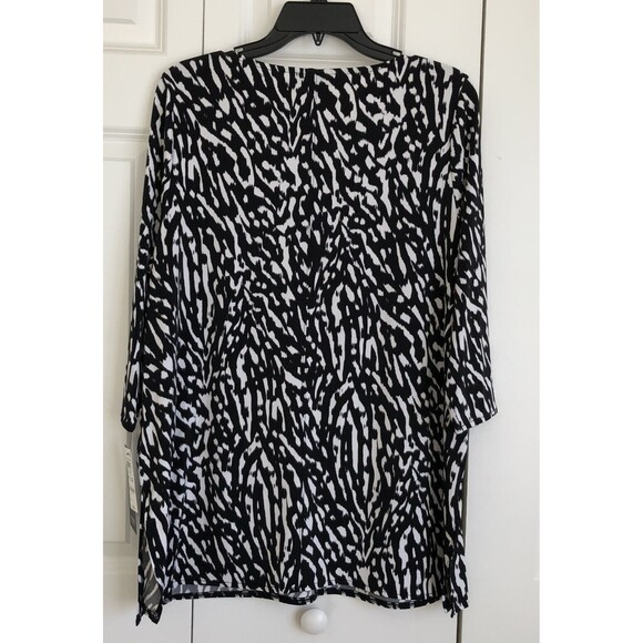 Alfani Tops Blouses Tunic Women's Size PS Printed Black Boat Neck (day and night - Picture 3 of 7